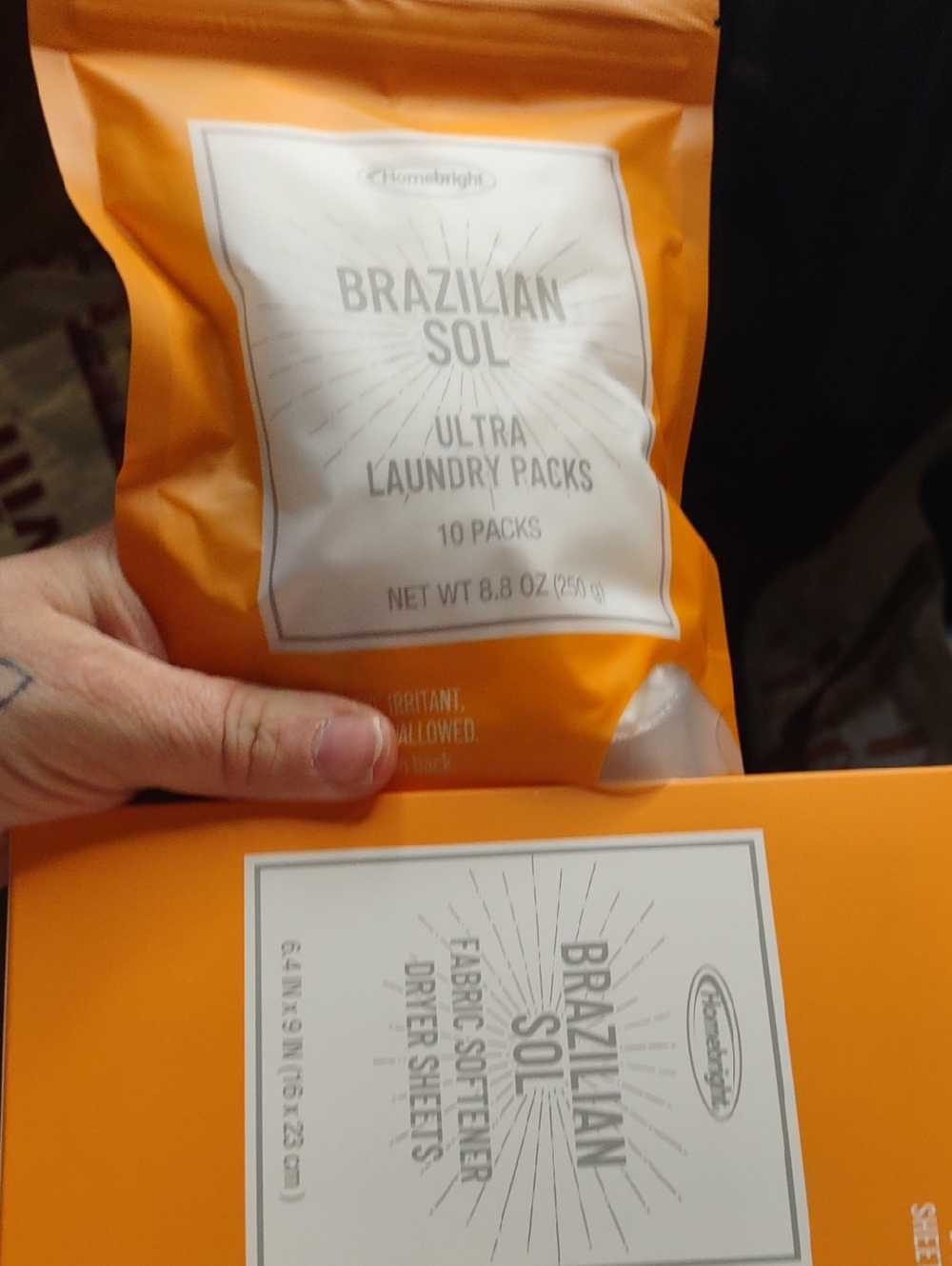 Laundry packs and a dryer sheets